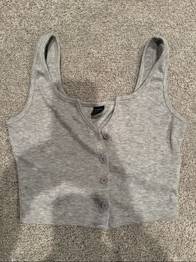 SHEIN multiple crop tops: Light Grey Ribbed Button-Front Crop Tank, etc